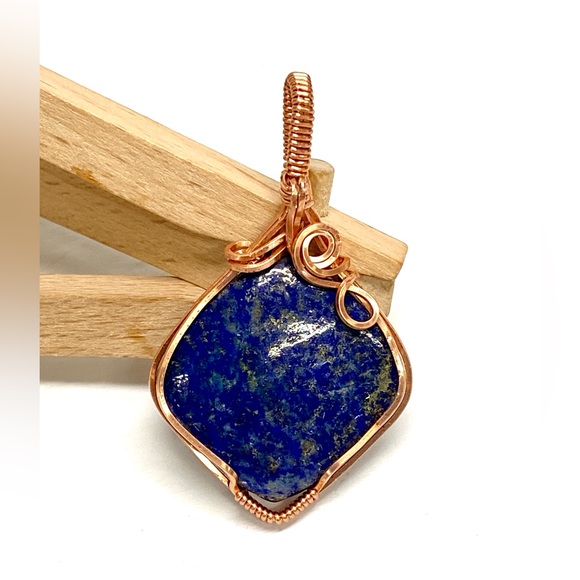 HANDCRAFTED Copper Hand Wrapped Lapis Lazuli Statement Pendant, Artisan Gift - Picture 8 of 10